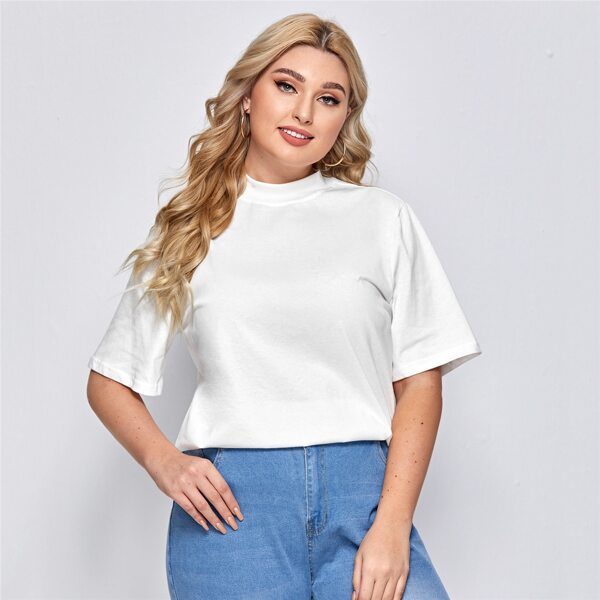 

Plus Mock Neck Solid Tee, White