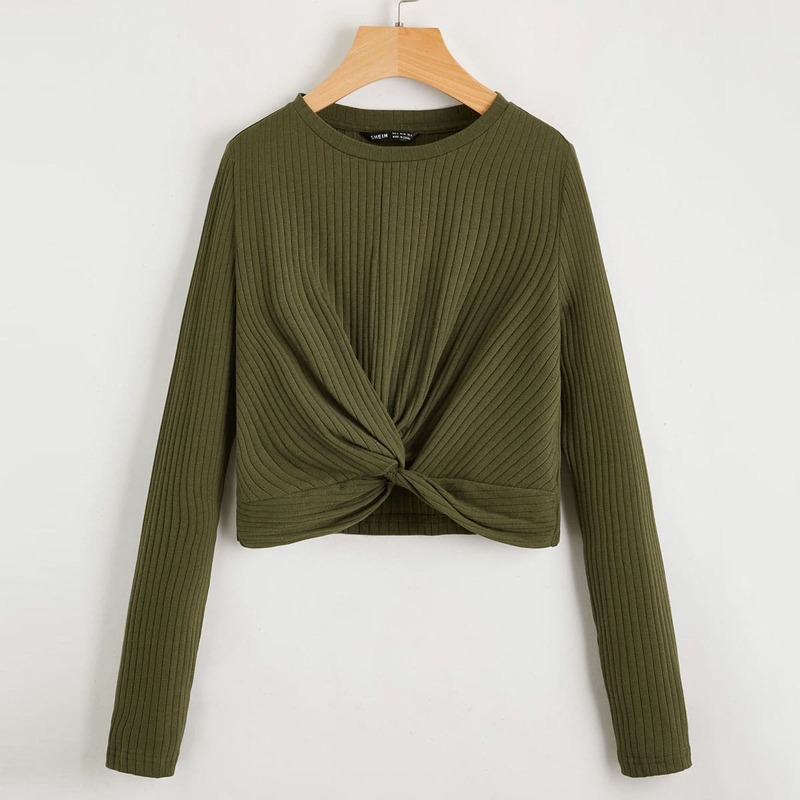 

Twist Front Crop Top, Army green