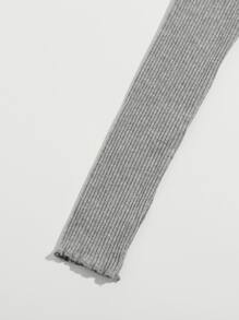 SHEIN EZwear 生菜邊前結飾羅紋針織T恤 - 灰色 - 查看 3