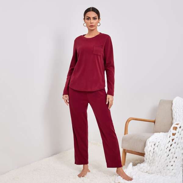 

Solid Pocket Front Lounge Set, Rose red