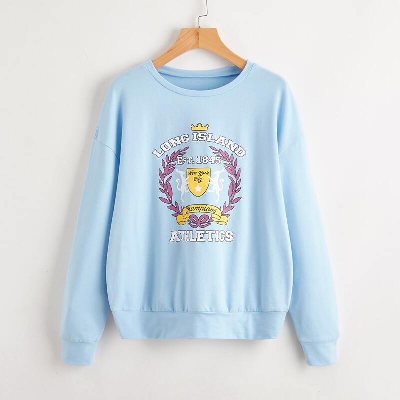 

Letter Graphic Drop Shoulder Sweatshirt, Baby blue