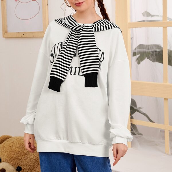 

Letter Graphic Draped Detail Sweatshirt With Cape, White