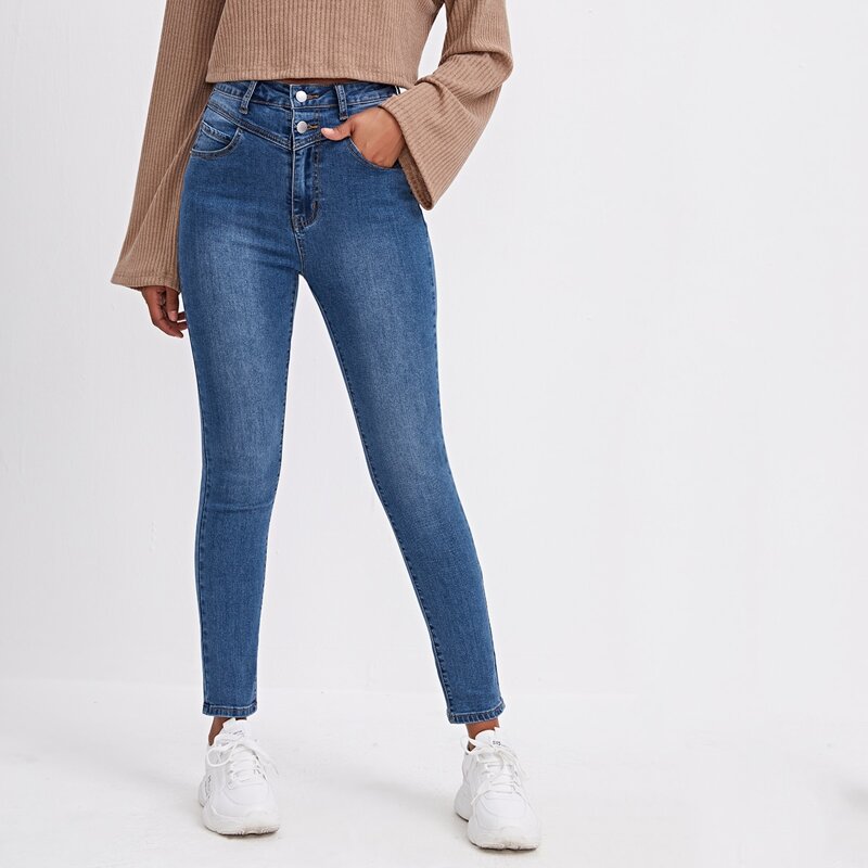 

Button Front Skinny Jeans, Medium wash