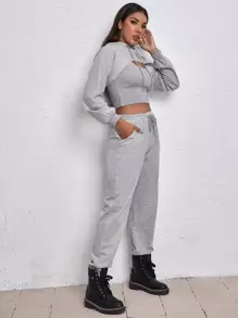 Details about / JD Fashion Orange Bandanna Trim Tank Crop Hoodie /& Jogger Pant Set Size M