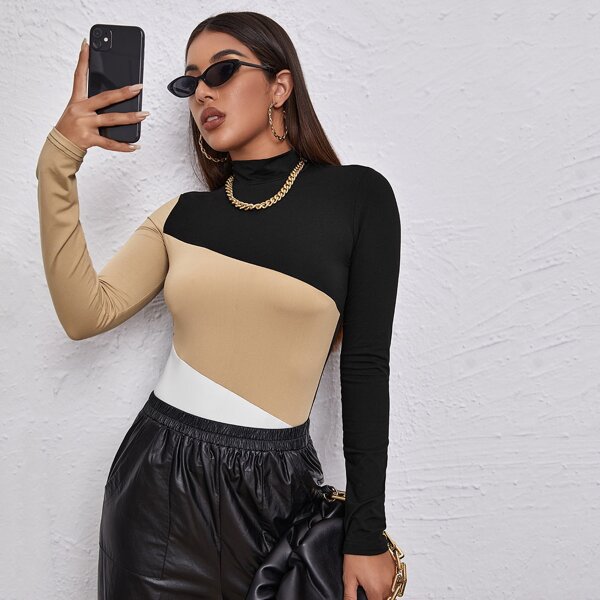 

Mock Neck Colorblock Tee, Multicolor