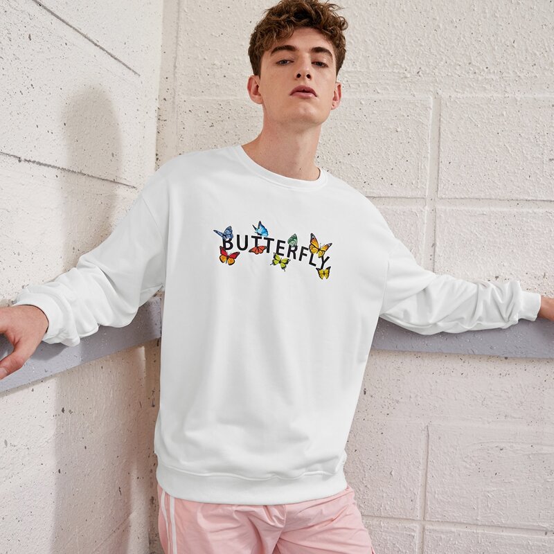 

Guys Letter Butterfly Graphic Sweatshirt, White