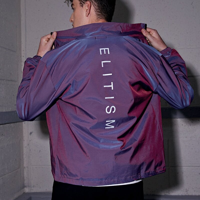 

Guys Letter Graphic Drawstring Windbreaker Jacket, Violet purple