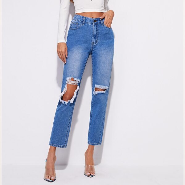

Ripped Washed Crop Jeans, Medium wash
