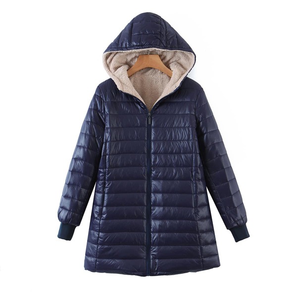 

Zip Up Teddy Lined Hooded Padded Coat, Navy blue