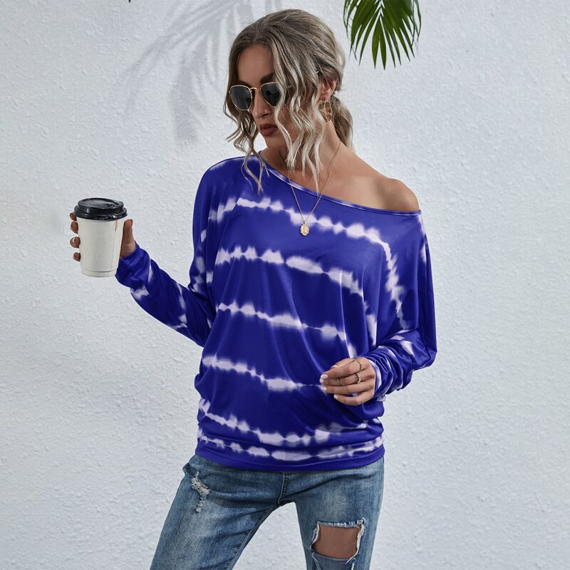 

Tie Dye Batwing Sleeve Tee, Blue