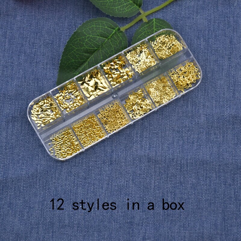 

1box Mix Shape Metal Nail Art Decoration, Gold