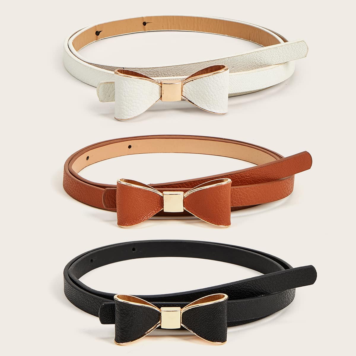 

3pcs Bow Buckle Skinny Belt, Multicolor