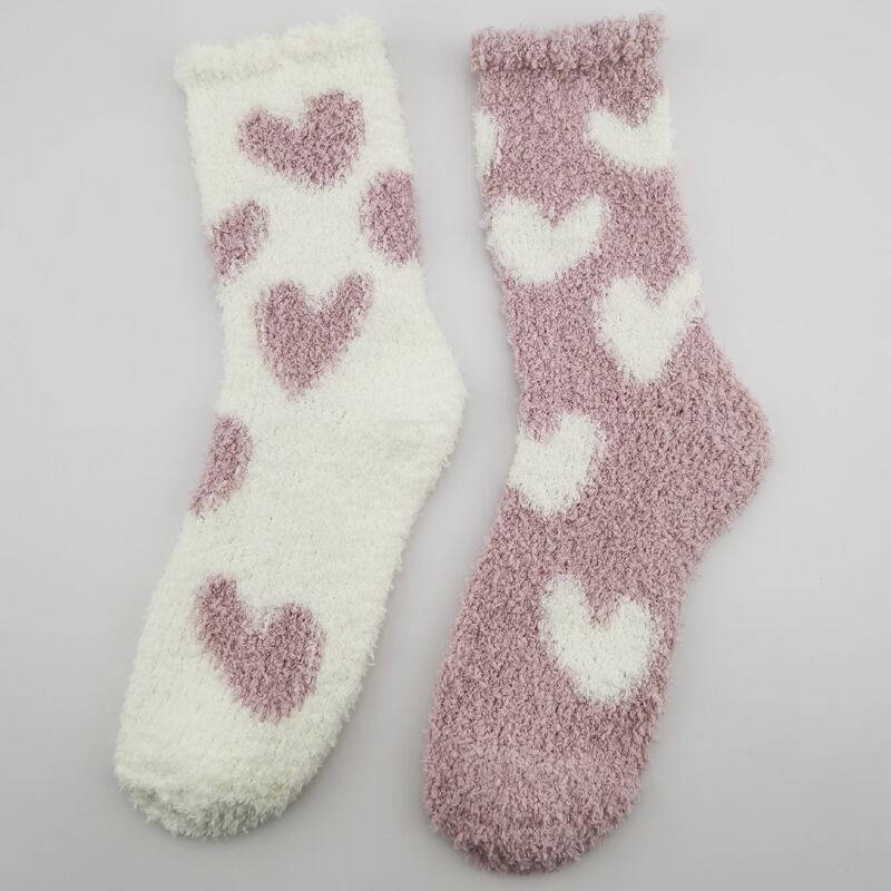 

2pairs Heart Pattern Fuzzy Socks, Multicolor