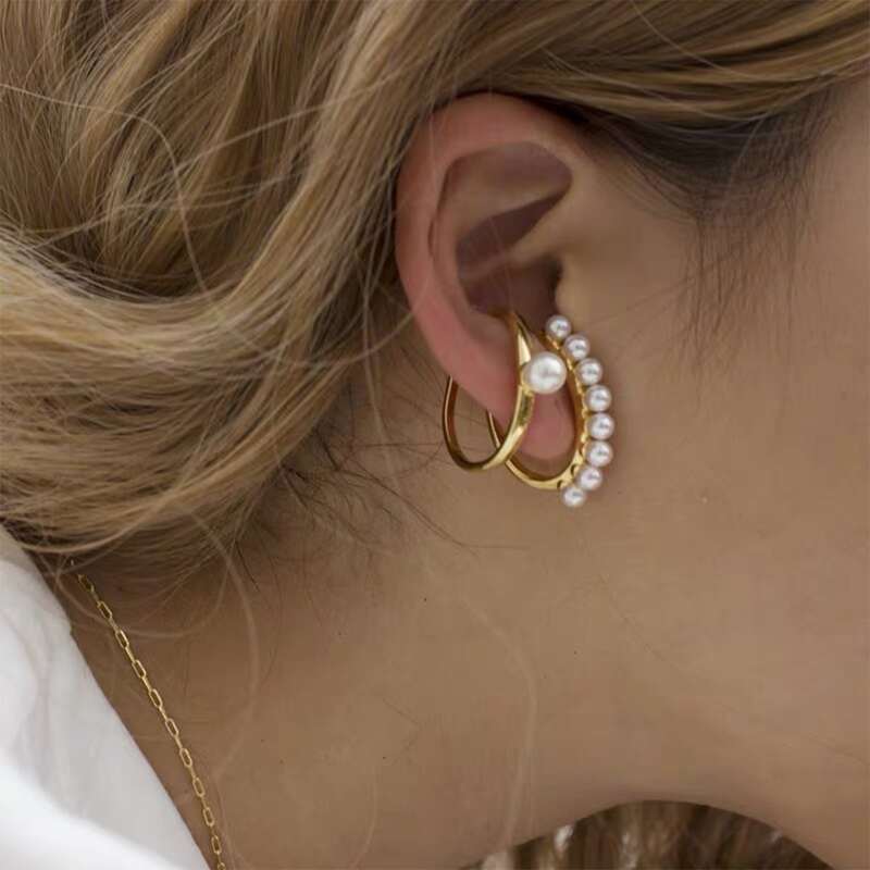 

2pcs Faux Pearl Ear Cuff, Gold
