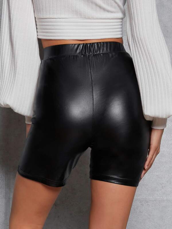 high waisted leather look shorts