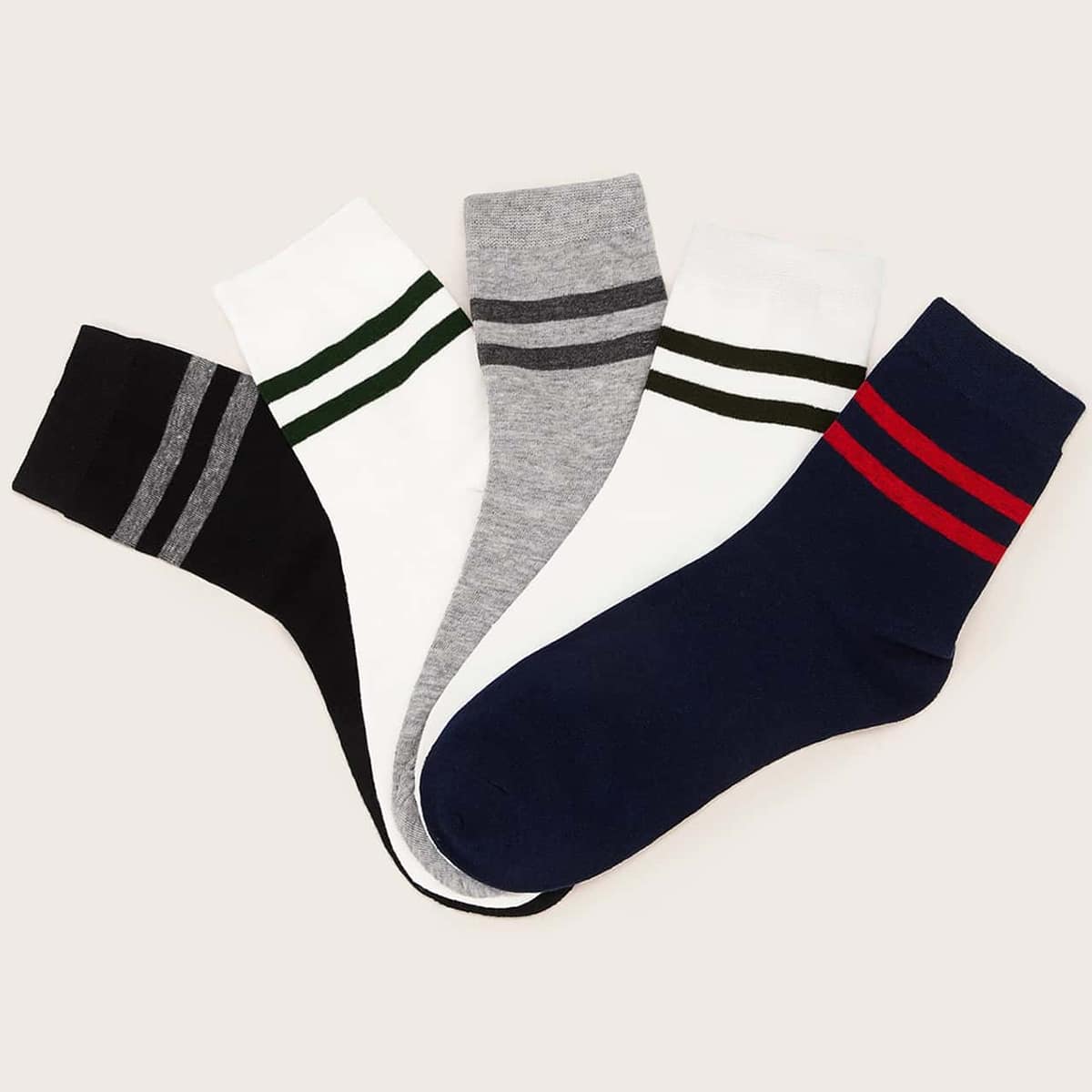 

5pairs Stripe Crew Socks, Multicolor