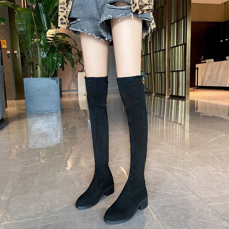 Chunky Heeled Over The Knee Boots, Black