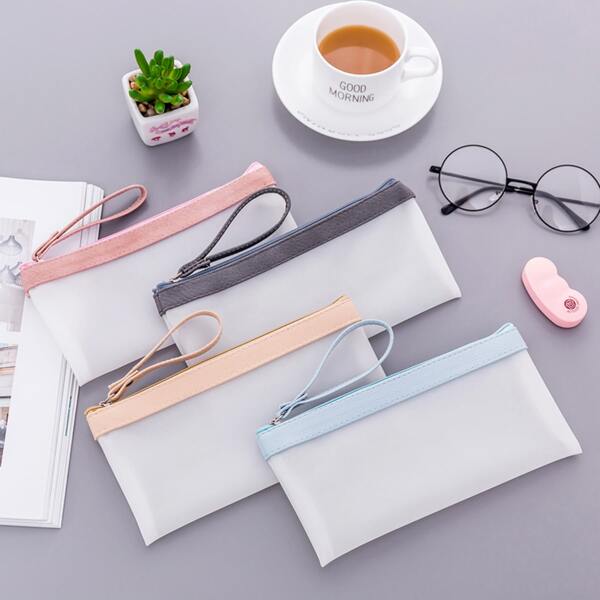 

1pc Random Color Frosted Pencil Case, Multicolor