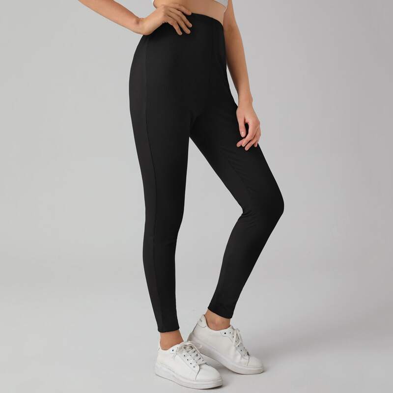 

High Waisted Solid Leggings, Black