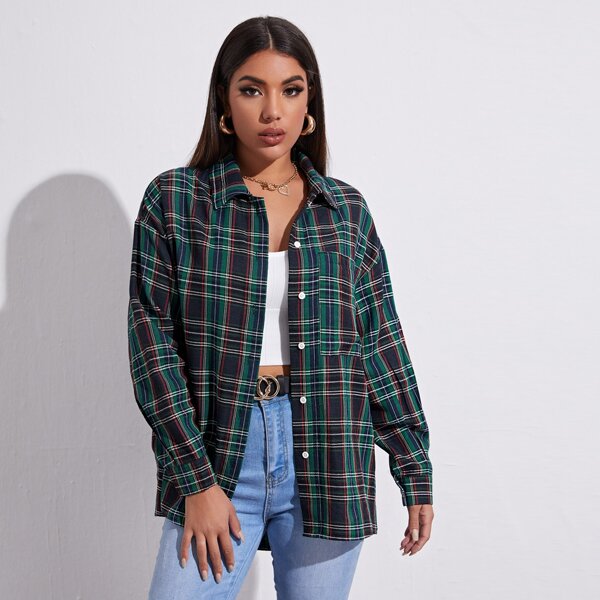 

Drop Shoulder Plaid Blouse, Multicolor
