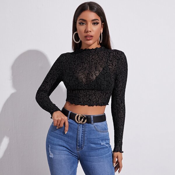 

Прозрачный буква Сексуальный Женские топы, Чёрный