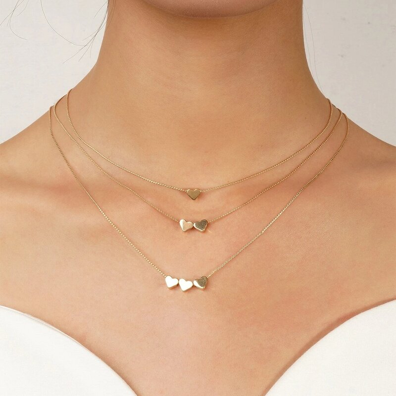 

3pcs Heart Pendant Necklace, Gold