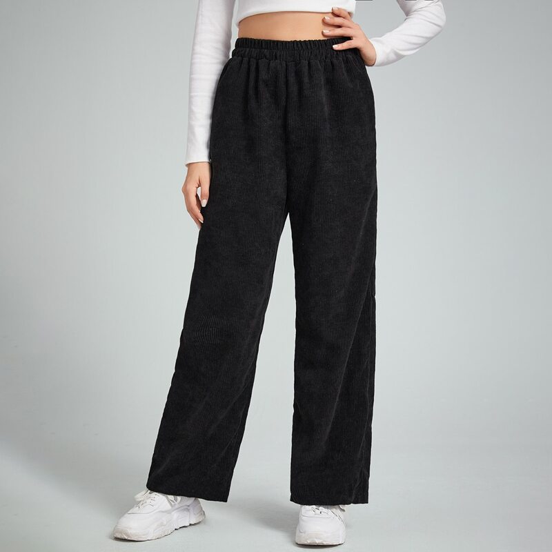 

Straight Leg Corduroy Pants, Black