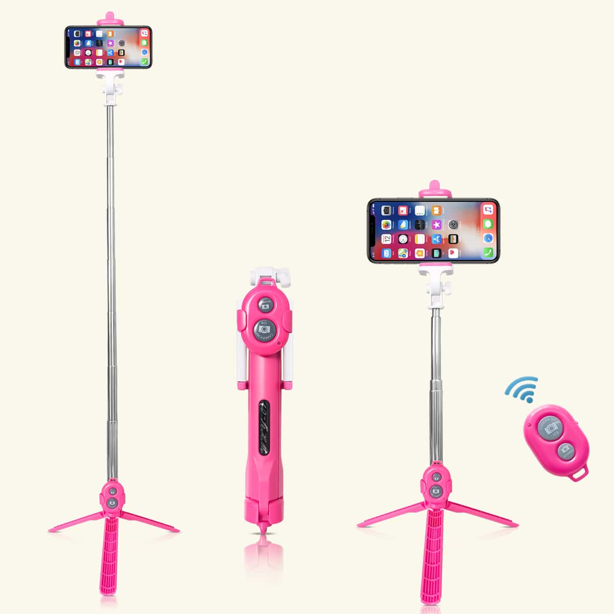 

1pc Bluetooth Selfie Stick Tripod, Hot pink