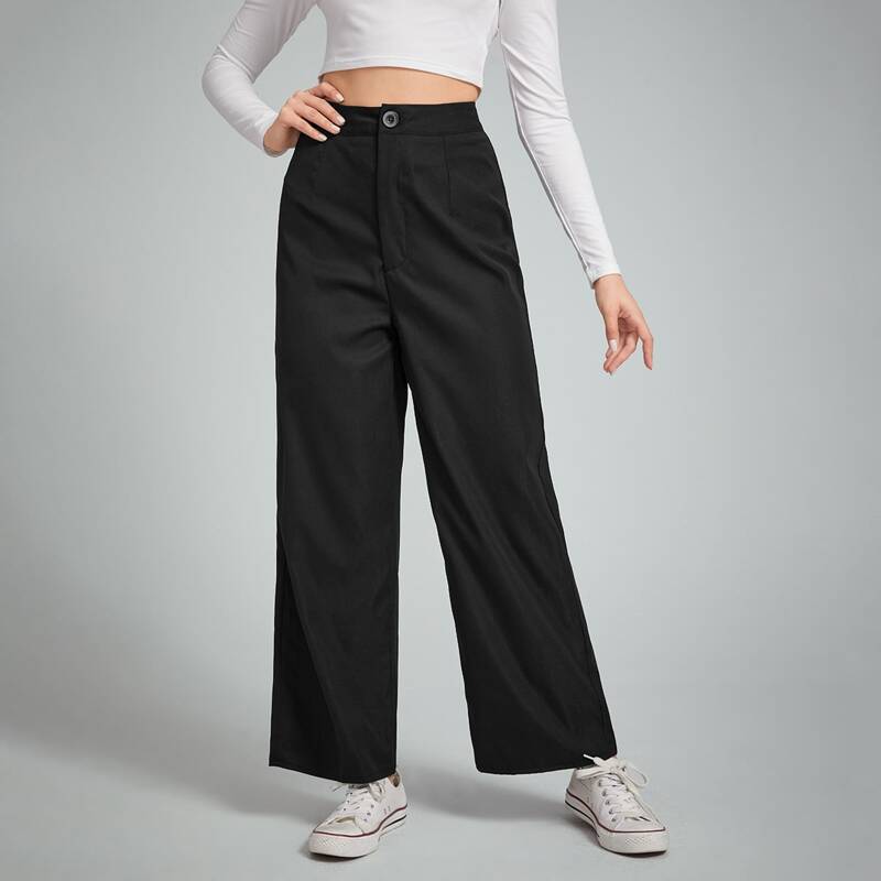 

Solid Wide-Leg Pants, Black