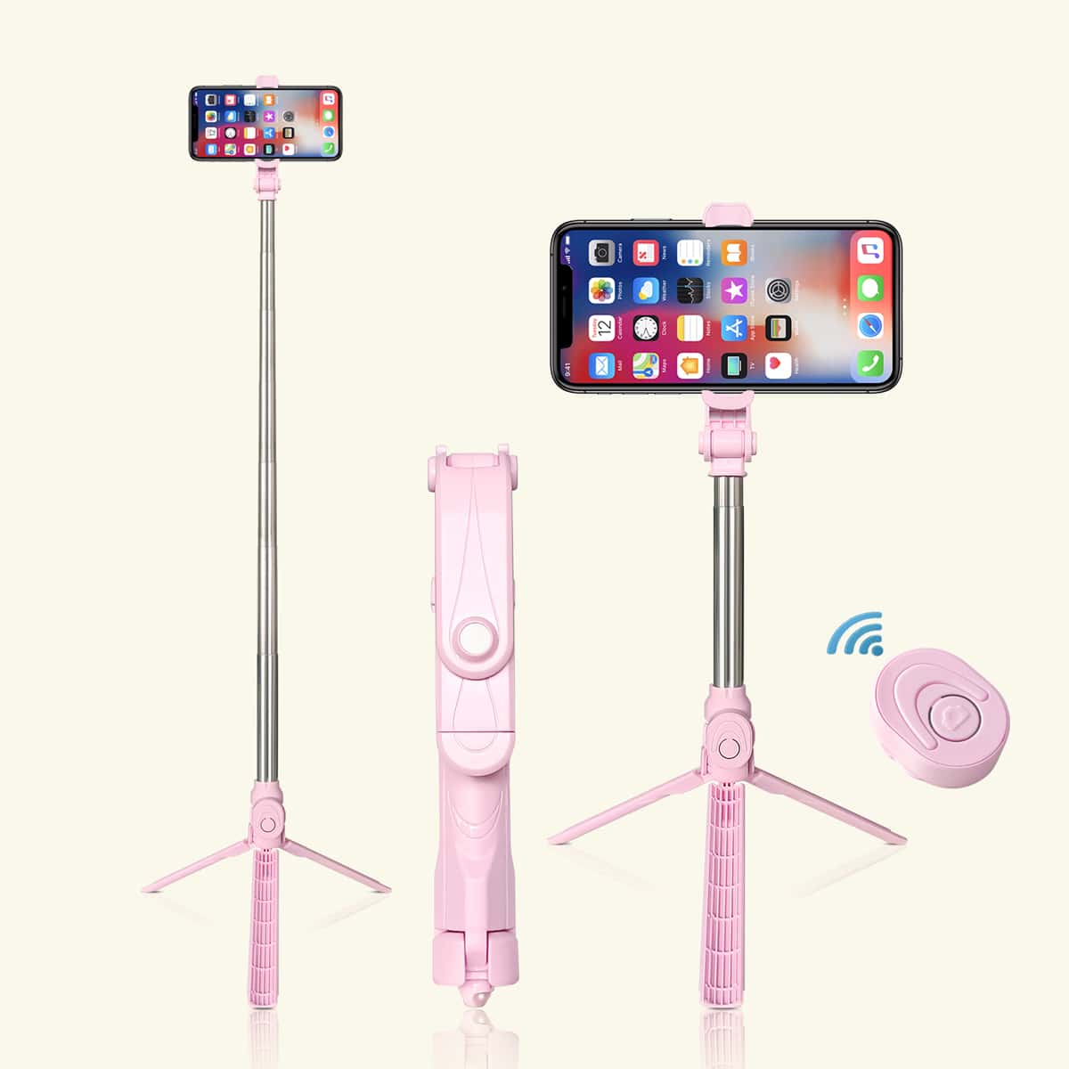 

1pc Remote Control Foldable Selfie Stick Tripod, Pink