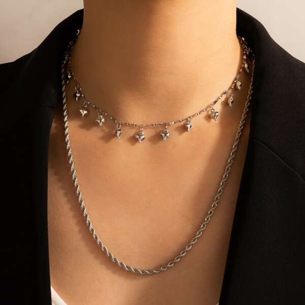 

Heart Charm Layered Necklace, Silver