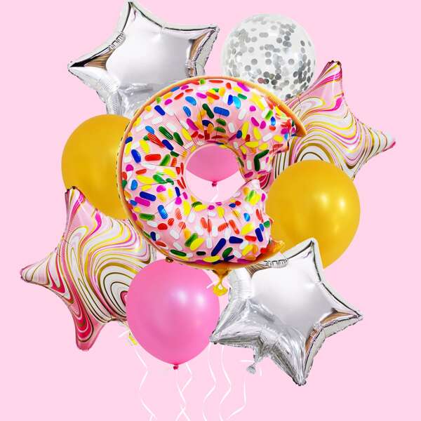 

12pcs Donuts Decorative Balloon Set, Multicolor