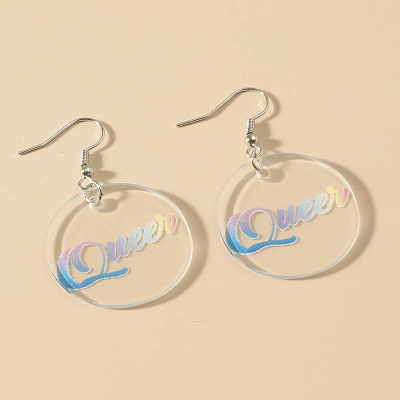 

Letter Clear Round Drop Earrings