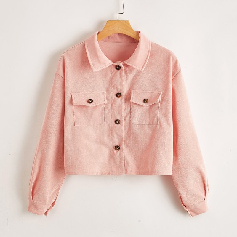 

Flap-Pocket Button Front Jacket, Baby pink