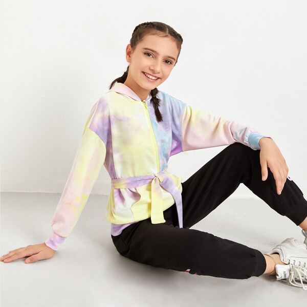 

Girls Tie Dye Belted Zip Up Hoodie, Multicolor