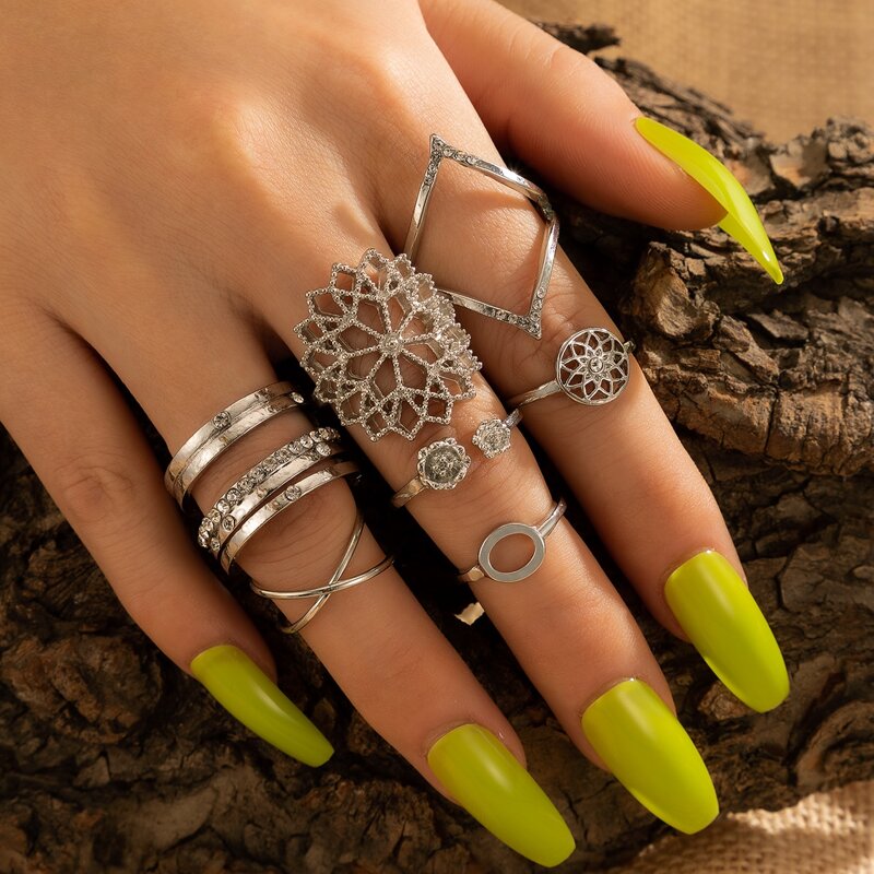 

7pcs Hollow Out Ring, Silver