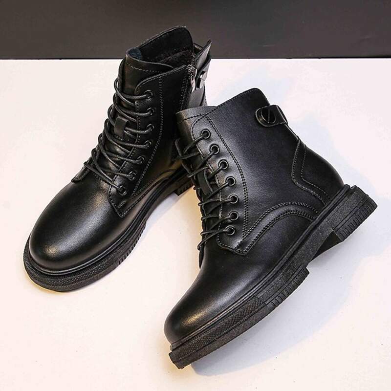 

Side Zip Lace-up Combat Boots, Black