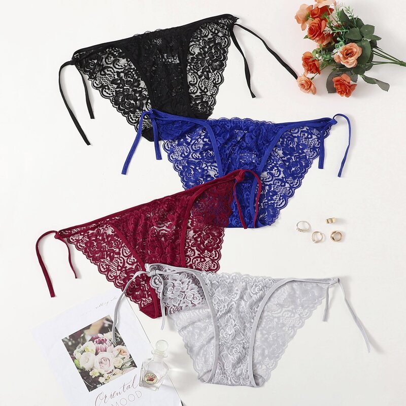 

4pack Floral Lace Tie Side Panty Set, Multicolor