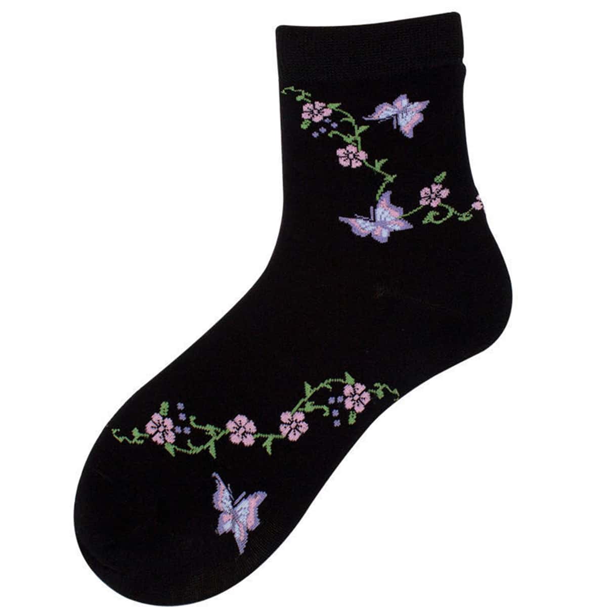 

Butterfly & Floral Crew Socks, Black