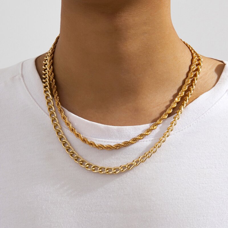 

2pcs Simple Chain Necklace, Gold