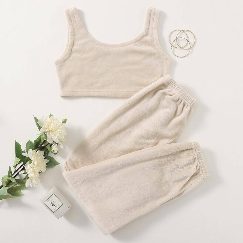 

Plush Tank Top & Pants PJ Set, Beige