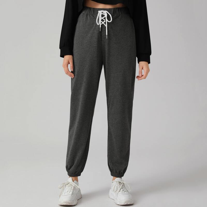 

Solid Lace Up Sweatpants, Dark grey
