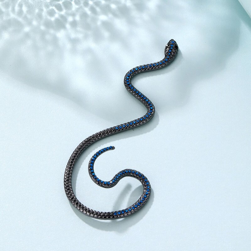 

1pc Rhinestone Snake Ear Hook, Gun black