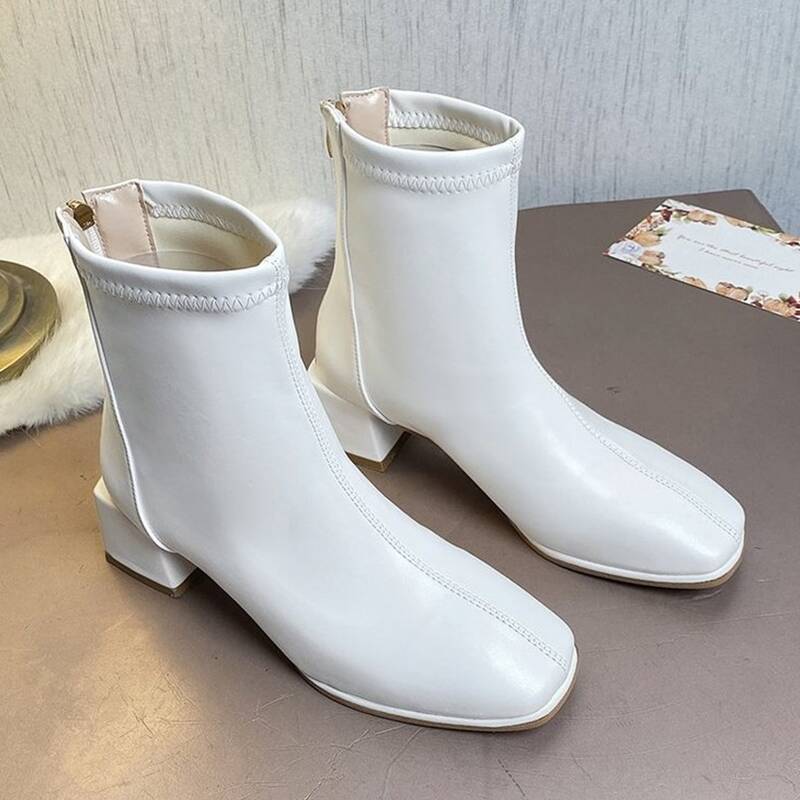 

Zip Back Chunky Heeled Ankle Boots, White