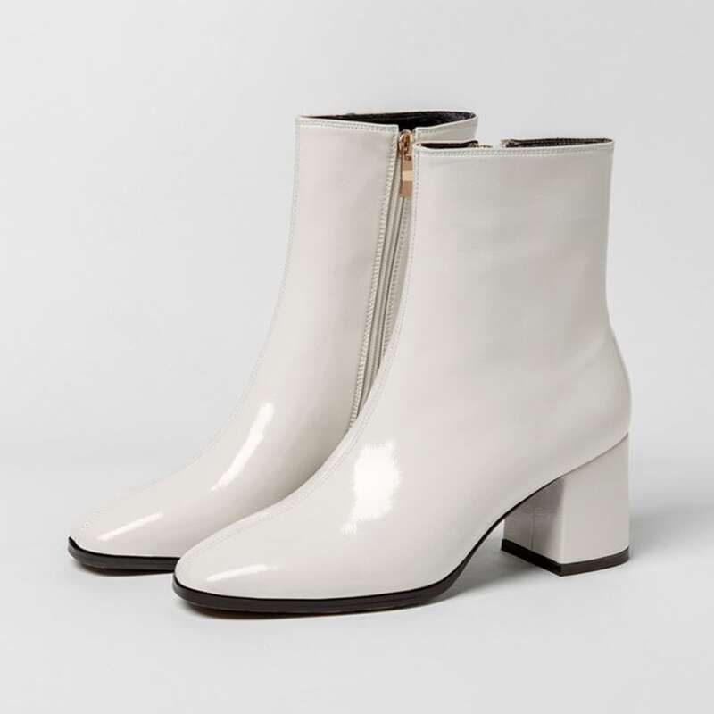 

Zip Side Chunky Heeled Ankle Boots, White