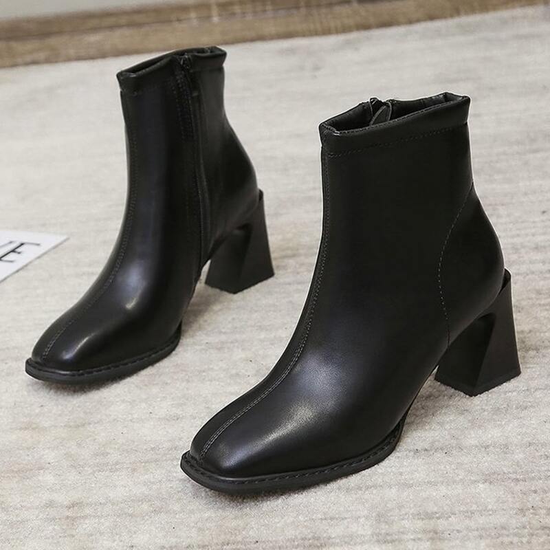 

Square Toe Chunky Heeled Ankle Boots, Black