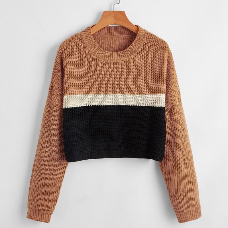 

Contrast Panel Drop Shoulder Sweater, Multicolor