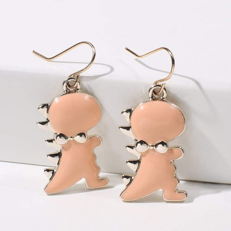 

Cartoon Dinosaur Drop Earrings, Baby pink