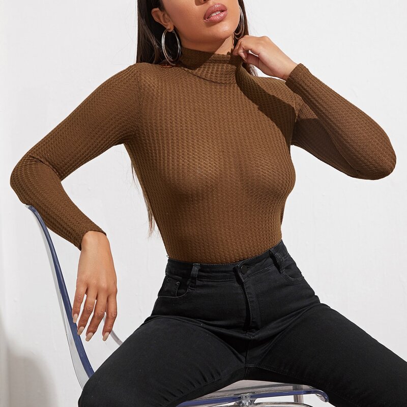 

Stand Collar Slim Tee, Chocolate brown