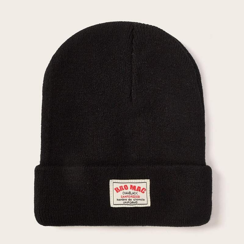 

Letter Patch Beanie, Black